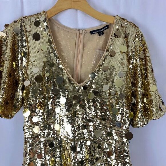 Boston Proper Gold Sequins Formal Mini Shift Dress New Women's 8 - Picture 6 of 14